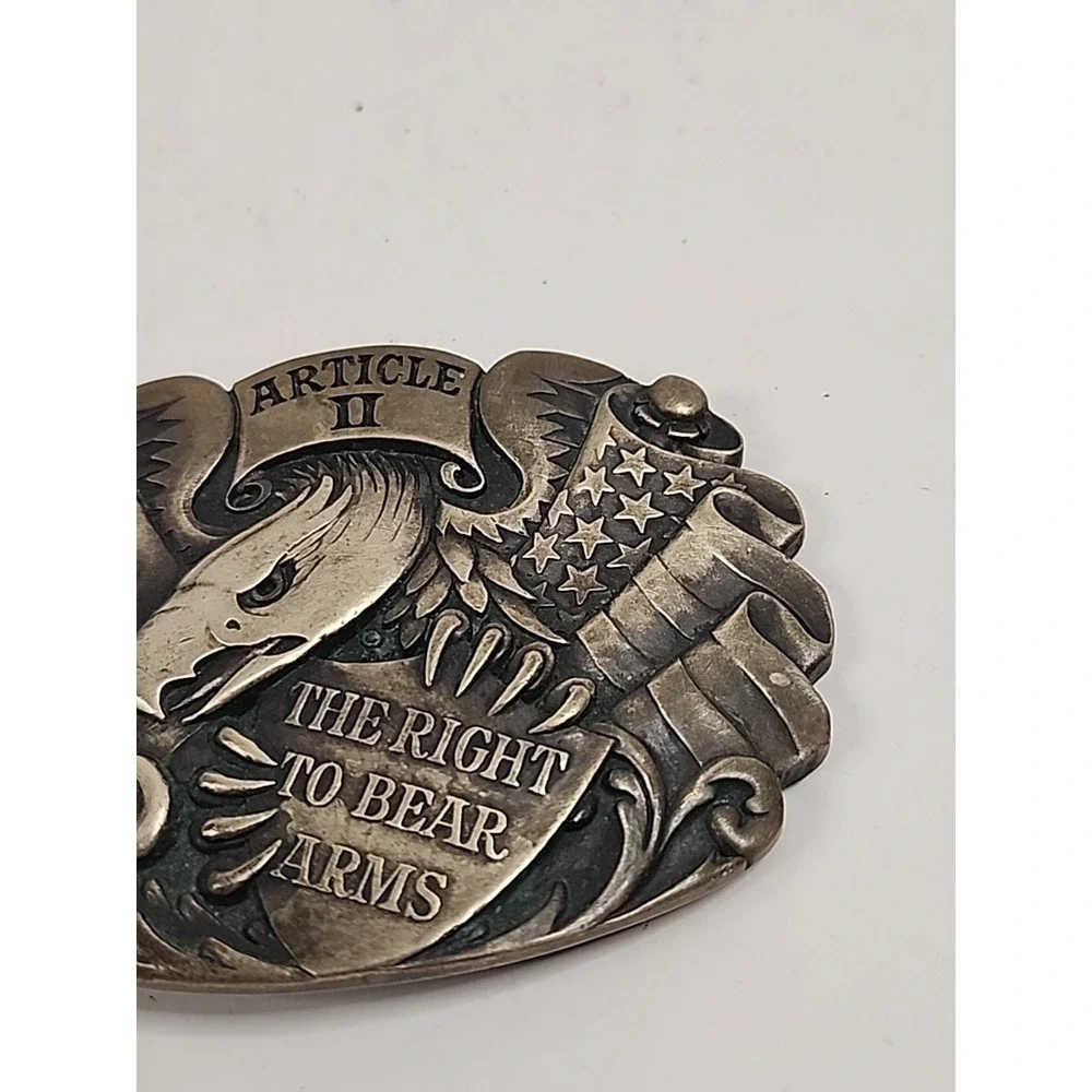 Vintage Article II The Right To Bear Arms‎ Solid Brass Belt Buckle 3.5